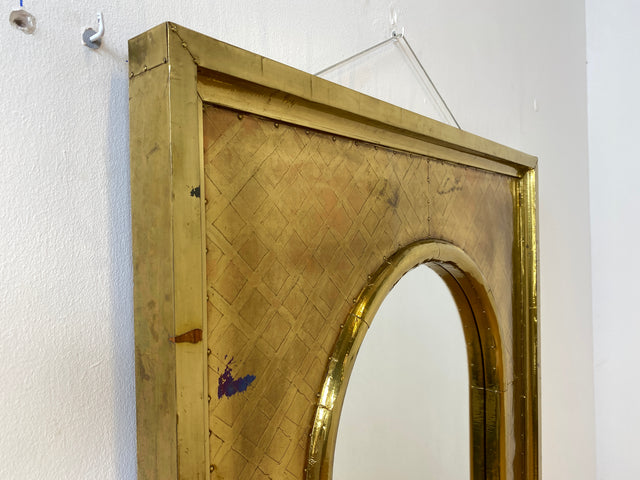 WMK # Imposanter 90x120cm großer goldener rundbogiger Vintage Wandspiegel in Art Deco Stil mit Holzrahmen ummantelt in Messing # Spiegel Mirror Goldspiegel Gold Goldrahmen Garderobe # Versand möglich