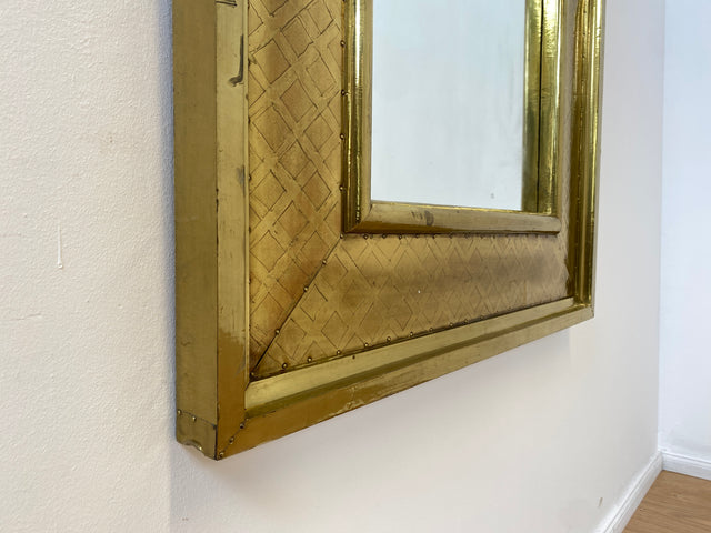 WMK # Imposanter 90x120cm großer goldener rundbogiger Vintage Wandspiegel in Art Deco Stil mit Holzrahmen ummantelt in Messing # Spiegel Mirror Goldspiegel Gold Goldrahmen Garderobe # Versand möglich