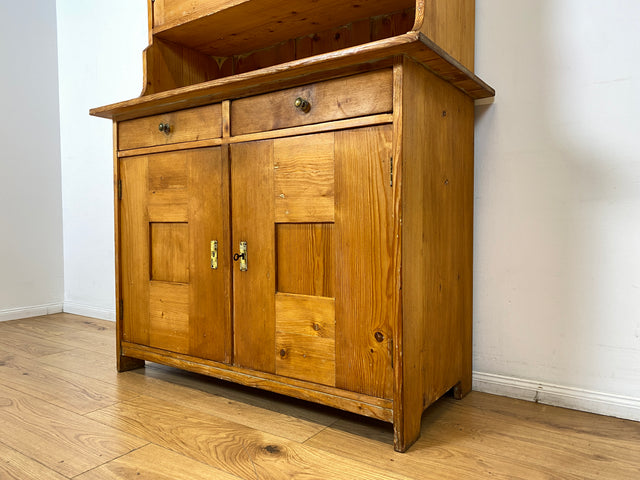 WMK I Wunderschöne antike Anrichte aus vollem Holz mit bunter floraler Bleiverglasung I Schrank Büffet Büfett Küchenschrank Küchenanrichte Jugendstil Vintage Bauern Weichholz Berlin Hannover Dresden