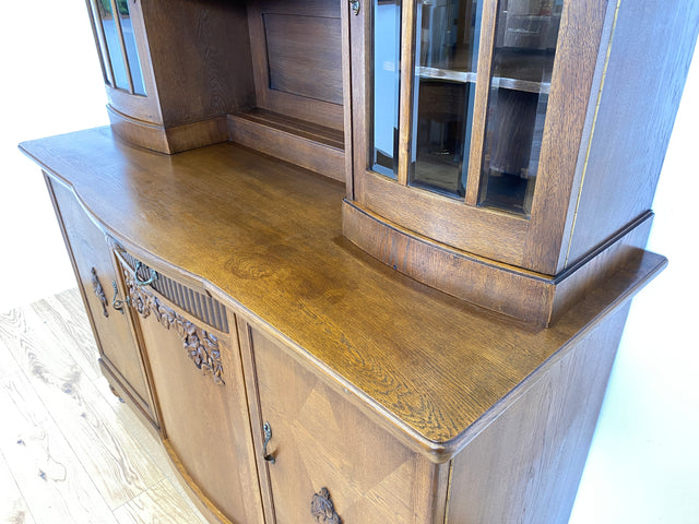WMK # Imposante & sehr gut erhaltene antike Anrichte aus vollem Holz mit Messingbeschlägen und Holzapplikationen # Küchenanrichte Kredenz Buffet Büfett Geschirrschrank Vitrine Küche Jugendstil Vintage