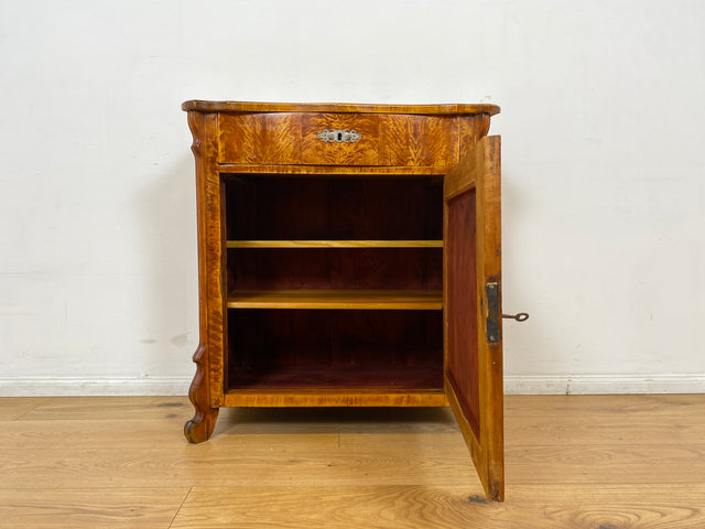 WMK I Wunderschöne kleine antike Kommode aus vollem Holz mit Schublade und in edlem Flammenfurnier I Schrank Flurkommode Wäschekommode Cabinet Konsole Biedermeier Vintage Berlin Stuttgart Düsseldorf