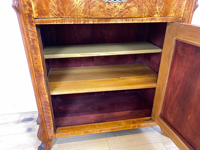 WMK I Wunderschöne kleine antike Kommode aus vollem Holz mit Schublade und in edlem Flammenfurnier I Schrank Flurkommode Wäschekommode Cabinet Konsole Biedermeier Vintage Berlin Stuttgart Düsseldorf