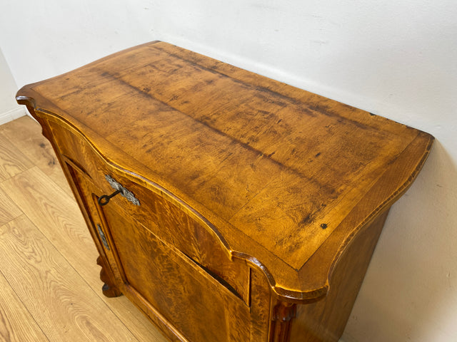 WMK I Wunderschöne kleine antike Kommode aus vollem Holz mit Schublade und in edlem Flammenfurnier I Schrank Flurkommode Wäschekommode Cabinet Konsole Biedermeier Vintage Berlin Stuttgart Düsseldorf