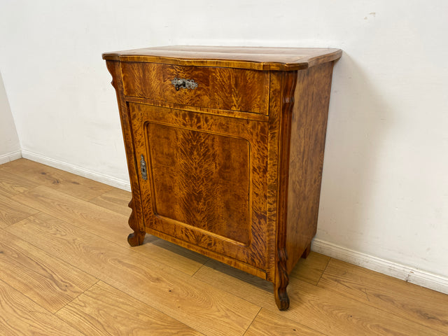 WMK I Wunderschöne kleine antike Kommode aus vollem Holz mit Schublade und in edlem Flammenfurnier I Schrank Flurkommode Wäschekommode Cabinet Konsole Biedermeier Vintage Berlin Stuttgart Düsseldorf