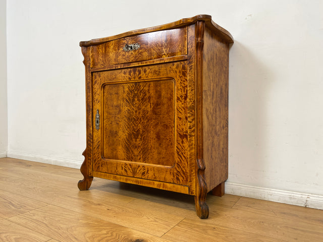 WMK I Wunderschöne kleine antike Kommode aus vollem Holz mit Schublade und in edlem Flammenfurnier I Schrank Flurkommode Wäschekommode Cabinet Konsole Biedermeier Vintage Berlin Stuttgart Düsseldorf