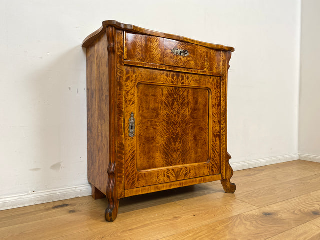 WMK I Wunderschöne kleine antike Kommode aus vollem Holz mit Schublade und in edlem Flammenfurnier I Schrank Flurkommode Wäschekommode Cabinet Konsole Biedermeier Vintage Berlin Stuttgart Düsseldorf