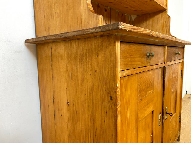 WMK I Wunderschöne antike Anrichte aus vollem Holz mit bunter floraler Bleiverglasung I Schrank Büffet Büfett Küchenschrank Küchenanrichte Jugendstil Vintage Bauern Weichholz Berlin Hannover Dresden