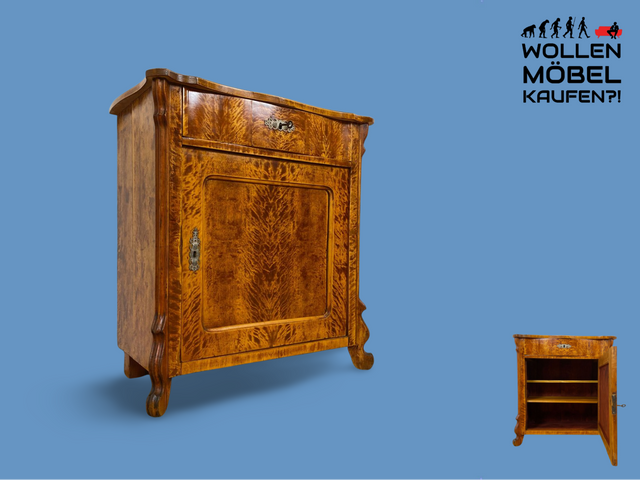 WMK I Wunderschöne kleine antike Kommode aus vollem Holz mit Schublade und in edlem Flammenfurnier I Schrank Flurkommode Wäschekommode Cabinet Konsole Biedermeier Vintage Berlin Stuttgart Düsseldorf