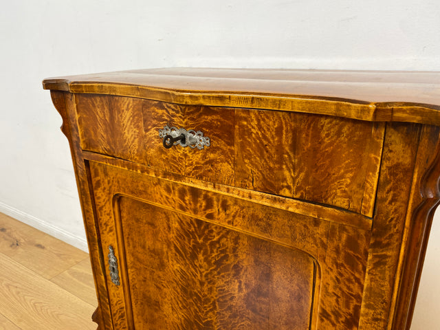 WMK I Wunderschöne kleine antike Kommode aus vollem Holz mit Schublade und in edlem Flammenfurnier I Schrank Flurkommode Wäschekommode Cabinet Konsole Biedermeier Vintage Berlin Stuttgart Düsseldorf