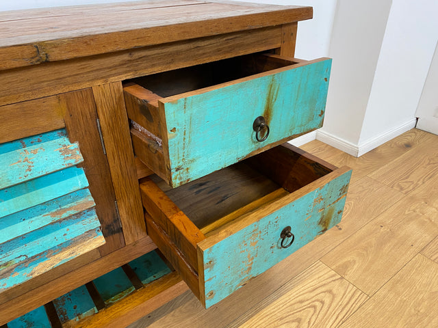 Boatwood by WMK # Einzigartige 180cm Anrichte aus altem Bootsholz, ein handgefertigtes Unikat aus massivem Teakholz # Schrank Sideboard Kommode Küchenanrichte Küchenschrank Geschirrschrank Flurschrank
