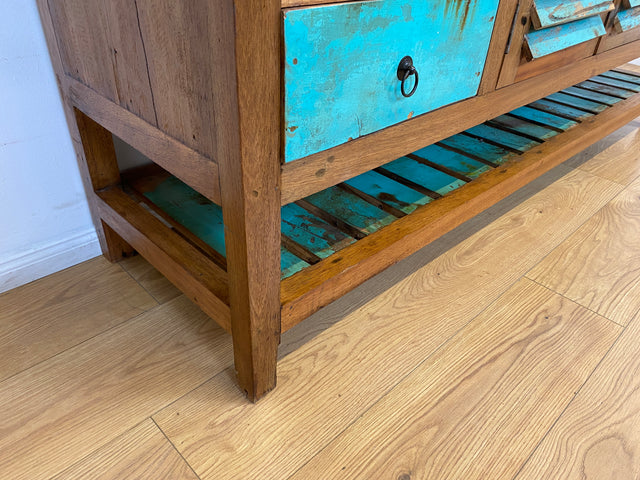 Boatwood by WMK # Einzigartige 180cm Anrichte aus altem Bootsholz, ein handgefertigtes Unikat aus massivem Teakholz # Schrank Sideboard Kommode Küchenanrichte Küchenschrank Geschirrschrank Flurschrank