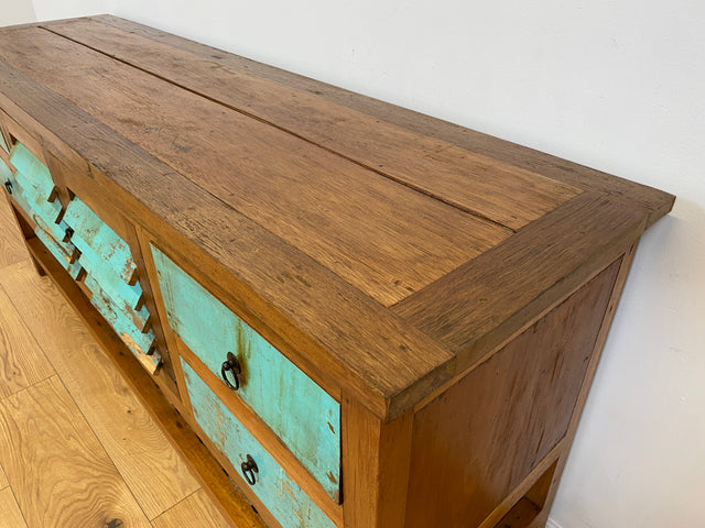 Boatwood by WMK # Einzigartige 180cm Anrichte aus altem Bootsholz, ein handgefertigtes Unikat aus massivem Teakholz # Schrank Sideboard Kommode Küchenanrichte Küchenschrank Geschirrschrank Flurschrank