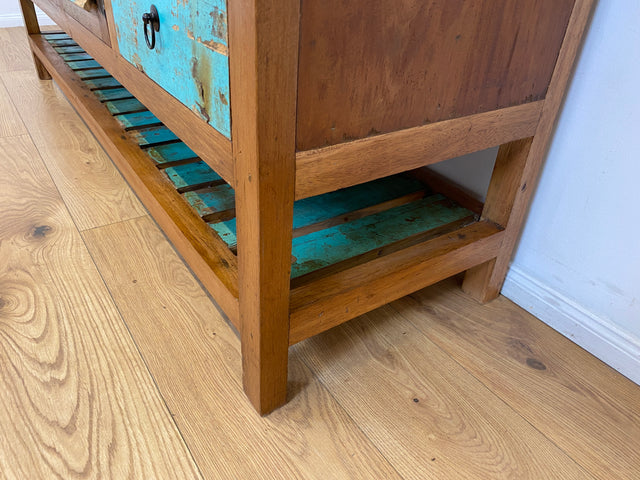 Boatwood by WMK # Einzigartige 180cm Anrichte aus altem Bootsholz, ein handgefertigtes Unikat aus massivem Teakholz # Schrank Sideboard Kommode Küchenanrichte Küchenschrank Geschirrschrank Flurschrank
