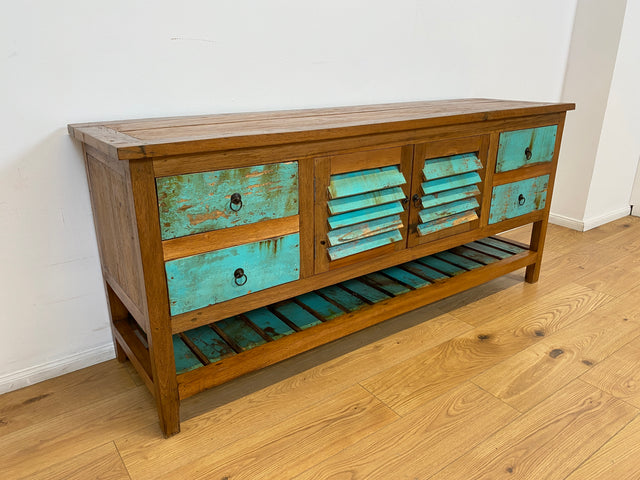 Boatwood by WMK # Einzigartige 180cm Anrichte aus altem Bootsholz, ein handgefertigtes Unikat aus massivem Teakholz # Schrank Sideboard Kommode Küchenanrichte Küchenschrank Geschirrschrank Flurschrank