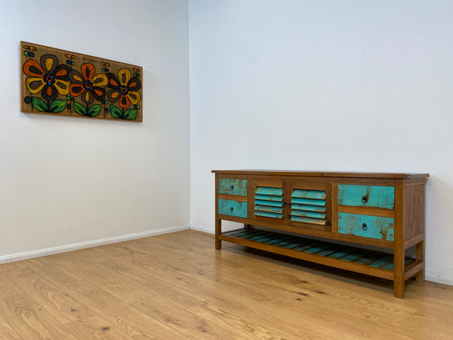 Boatwood by WMK # Einzigartige 180cm Anrichte aus altem Bootsholz, ein handgefertigtes Unikat aus massivem Teakholz # Schrank Sideboard Kommode Küchenanrichte Küchenschrank Geschirrschrank Flurschrank