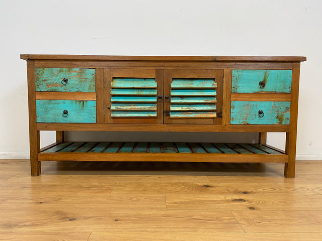 Boatwood by WMK # Einzigartige 180cm Anrichte aus altem Bootsholz, ein handgefertigtes Unikat aus massivem Teakholz # Schrank Sideboard Kommode Küchenanrichte Küchenschrank Geschirrschrank Flurschrank