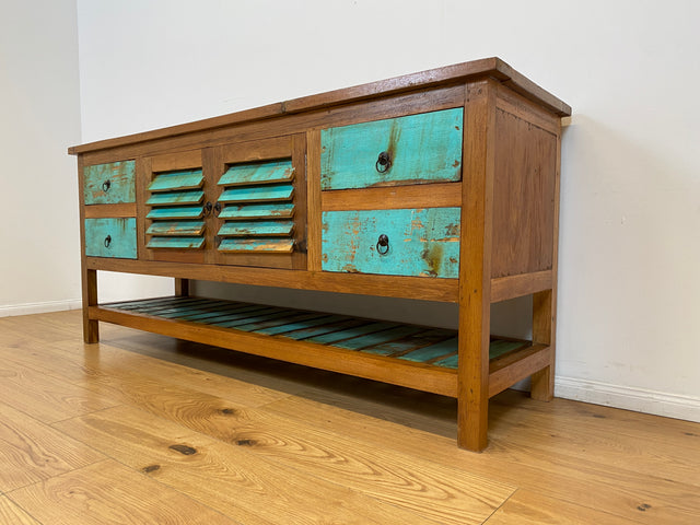 Boatwood by WMK # Einzigartige 180cm Anrichte aus altem Bootsholz, ein handgefertigtes Unikat aus massivem Teakholz # Schrank Sideboard Kommode Küchenanrichte Küchenschrank Geschirrschrank Flurschrank