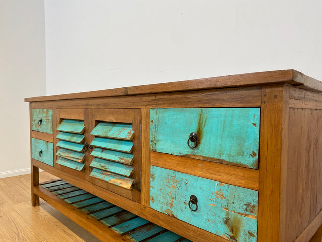 Boatwood by WMK # Einzigartige 180cm Anrichte aus altem Bootsholz, ein handgefertigtes Unikat aus massivem Teakholz # Schrank Sideboard Kommode Küchenanrichte Küchenschrank Geschirrschrank Flurschrank