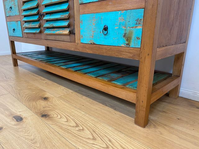 Boatwood by WMK # Einzigartige 180cm Anrichte aus altem Bootsholz, ein handgefertigtes Unikat aus massivem Teakholz # Schrank Sideboard Kommode Küchenanrichte Küchenschrank Geschirrschrank Flurschrank