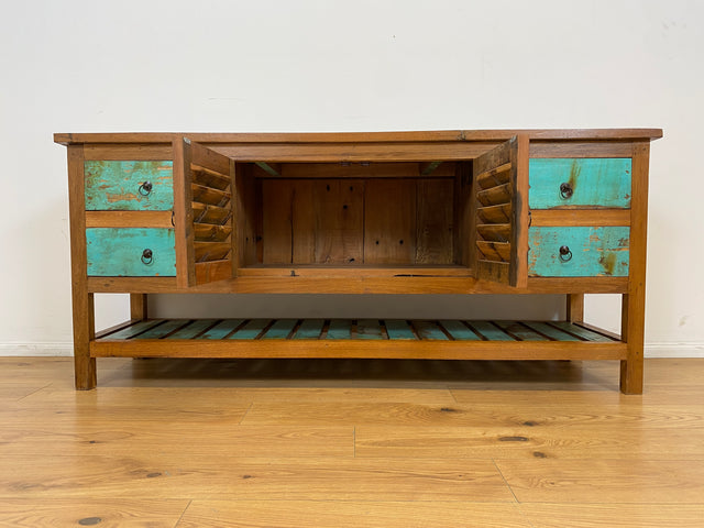 Boatwood by WMK # Einzigartige 180cm Anrichte aus altem Bootsholz, ein handgefertigtes Unikat aus massivem Teakholz # Schrank Sideboard Kommode Küchenanrichte Küchenschrank Geschirrschrank Flurschrank