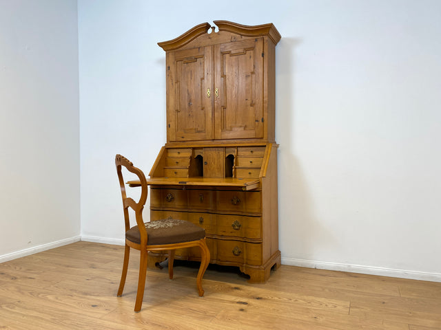 WMK # Wunderschöner nordischer antiker Aufsatzsekretär aus massiver Eiche mit edlen Messinggriffen # Sekretär Schreibschrank Schreibtisch Highboard Schrank Bücherschrank Barock Biedermeier Vintage