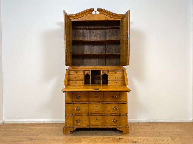 WMK # Wunderschöner nordischer antiker Aufsatzsekretär aus massiver Eiche mit edlen Messinggriffen # Sekretär Schreibschrank Schreibtisch Highboard Schrank Bücherschrank Barock Biedermeier Vintage