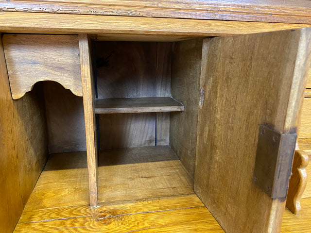 WMK # Wunderschöner nordischer antiker Aufsatzsekretär aus massiver Eiche mit edlen Messinggriffen # Sekretär Schreibschrank Schreibtisch Highboard Schrank Bücherschrank Barock Biedermeier Vintage