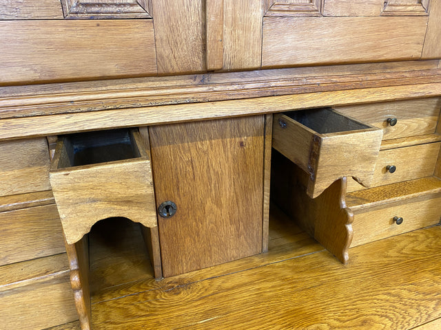 WMK # Wunderschöner nordischer antiker Aufsatzsekretär aus massiver Eiche mit edlen Messinggriffen # Sekretär Schreibschrank Schreibtisch Highboard Schrank Bücherschrank Barock Biedermeier Vintage