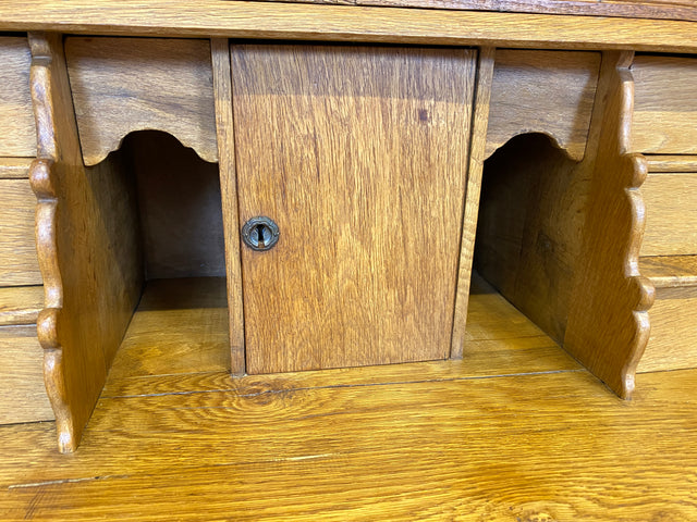 WMK # Wunderschöner nordischer antiker Aufsatzsekretär aus massiver Eiche mit edlen Messinggriffen # Sekretär Schreibschrank Schreibtisch Highboard Schrank Bücherschrank Barock Biedermeier Vintage