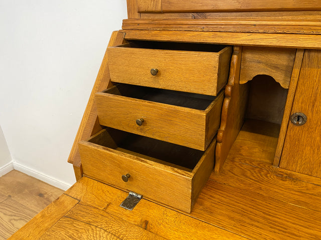 WMK # Wunderschöner nordischer antiker Aufsatzsekretär aus massiver Eiche mit edlen Messinggriffen # Sekretär Schreibschrank Schreibtisch Highboard Schrank Bücherschrank Barock Biedermeier Vintage