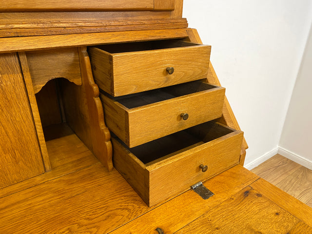 WMK # Wunderschöner nordischer antiker Aufsatzsekretär aus massiver Eiche mit edlen Messinggriffen # Sekretär Schreibschrank Schreibtisch Highboard Schrank Bücherschrank Barock Biedermeier Vintage