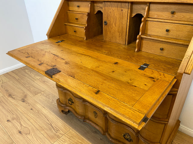WMK # Wunderschöner nordischer antiker Aufsatzsekretär aus massiver Eiche mit edlen Messinggriffen # Sekretär Schreibschrank Schreibtisch Highboard Schrank Bücherschrank Barock Biedermeier Vintage