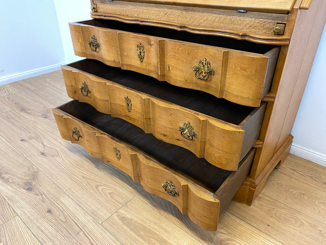 WMK # Wunderschöner nordischer antiker Aufsatzsekretär aus massiver Eiche mit edlen Messinggriffen # Sekretär Schreibschrank Schreibtisch Highboard Schrank Bücherschrank Barock Biedermeier Vintage