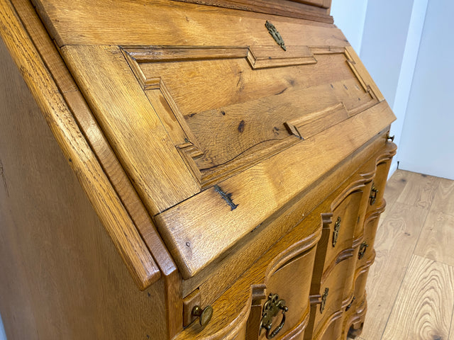 WMK # Wunderschöner nordischer antiker Aufsatzsekretär aus massiver Eiche mit edlen Messinggriffen # Sekretär Schreibschrank Schreibtisch Highboard Schrank Bücherschrank Barock Biedermeier Vintage