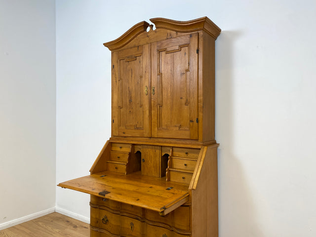 WMK # Wunderschöner nordischer antiker Aufsatzsekretär aus massiver Eiche mit edlen Messinggriffen # Sekretär Schreibschrank Schreibtisch Highboard Schrank Bücherschrank Barock Biedermeier Vintage