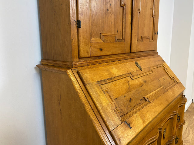 WMK # Wunderschöner nordischer antiker Aufsatzsekretär aus massiver Eiche mit edlen Messinggriffen # Sekretär Schreibschrank Schreibtisch Highboard Schrank Bücherschrank Barock Biedermeier Vintage
