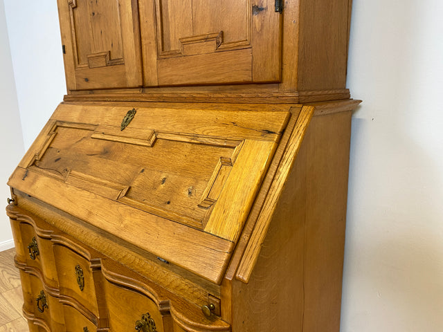 WMK # Wunderschöner nordischer antiker Aufsatzsekretär aus massiver Eiche mit edlen Messinggriffen # Sekretär Schreibschrank Schreibtisch Highboard Schrank Bücherschrank Barock Biedermeier Vintage