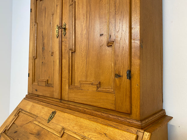 WMK # Wunderschöner nordischer antiker Aufsatzsekretär aus massiver Eiche mit edlen Messinggriffen # Sekretär Schreibschrank Schreibtisch Highboard Schrank Bücherschrank Barock Biedermeier Vintage