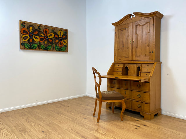 WMK # Wunderschöner nordischer antiker Aufsatzsekretär aus massiver Eiche mit edlen Messinggriffen # Sekretär Schreibschrank Schreibtisch Highboard Schrank Bücherschrank Barock Biedermeier Vintage