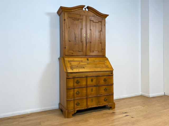 WMK # Wunderschöner nordischer antiker Aufsatzsekretär aus massiver Eiche mit edlen Messinggriffen # Sekretär Schreibschrank Schreibtisch Highboard Schrank Bücherschrank Barock Biedermeier Vintage