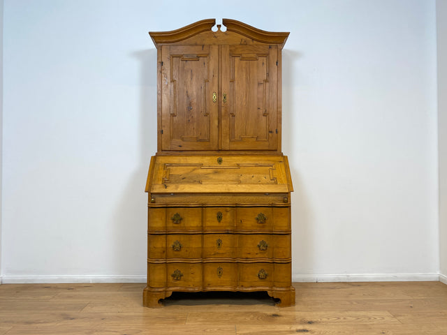 WMK # Wunderschöner nordischer antiker Aufsatzsekretär aus massiver Eiche mit edlen Messinggriffen # Sekretär Schreibschrank Schreibtisch Highboard Schrank Bücherschrank Barock Biedermeier Vintage