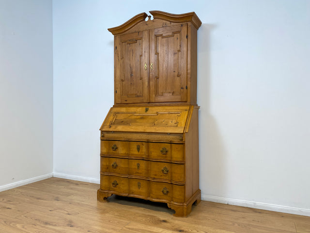 WMK # Wunderschöner nordischer antiker Aufsatzsekretär aus massiver Eiche mit edlen Messinggriffen # Sekretär Schreibschrank Schreibtisch Highboard Schrank Bücherschrank Barock Biedermeier Vintage
