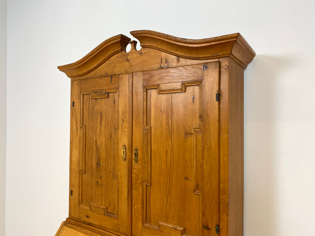 WMK # Wunderschöner nordischer antiker Aufsatzsekretär aus massiver Eiche mit edlen Messinggriffen # Sekretär Schreibschrank Schreibtisch Highboard Schrank Bücherschrank Barock Biedermeier Vintage