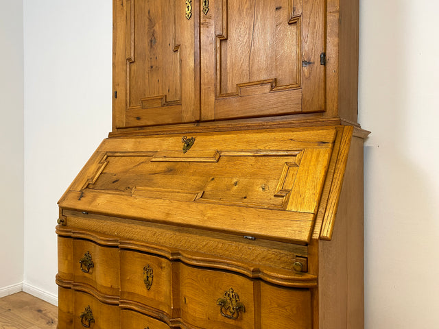 WMK # Wunderschöner nordischer antiker Aufsatzsekretär aus massiver Eiche mit edlen Messinggriffen # Sekretär Schreibschrank Schreibtisch Highboard Schrank Bücherschrank Barock Biedermeier Vintage