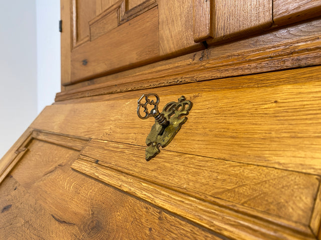 WMK # Wunderschöner nordischer antiker Aufsatzsekretär aus massiver Eiche mit edlen Messinggriffen # Sekretär Schreibschrank Schreibtisch Highboard Schrank Bücherschrank Barock Biedermeier Vintage
