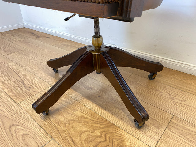 WMK I Stilvoller und sehr rarer Art Deco Schreibtischstuhl mit cognacbraunem Leder, neig- und höhenverstellbar I Drehstuhl Drehsessel Sessel Chefsessel Stuhl Office Chair Antik Vintage 20er 30er Leder