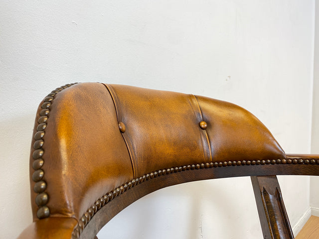 WMK I Stilvoller und sehr rarer Art Deco Schreibtischstuhl mit cognacbraunem Leder, neig- und höhenverstellbar I Drehstuhl Drehsessel Sessel Chefsessel Stuhl Office Chair Antik Vintage 20er 30er Leder