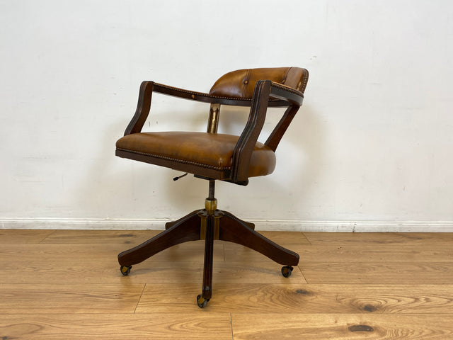 WMK I Stilvoller und sehr rarer Art Deco Schreibtischstuhl mit cognacbraunem Leder, neig- und höhenverstellbar I Drehstuhl Drehsessel Sessel Chefsessel Stuhl Office Chair Antik Vintage 20er 30er Leder