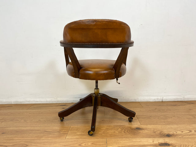 WMK I Stilvoller und sehr rarer Art Deco Schreibtischstuhl mit cognacbraunem Leder, neig- und höhenverstellbar I Drehstuhl Drehsessel Sessel Chefsessel Stuhl Office Chair Antik Vintage 20er 30er Leder