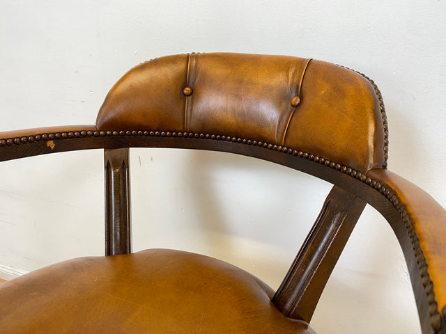 WMK I Stilvoller und sehr rarer Art Deco Schreibtischstuhl mit cognacbraunem Leder, neig- und höhenverstellbar I Drehstuhl Drehsessel Sessel Chefsessel Stuhl Office Chair Antik Vintage 20er 30er Leder